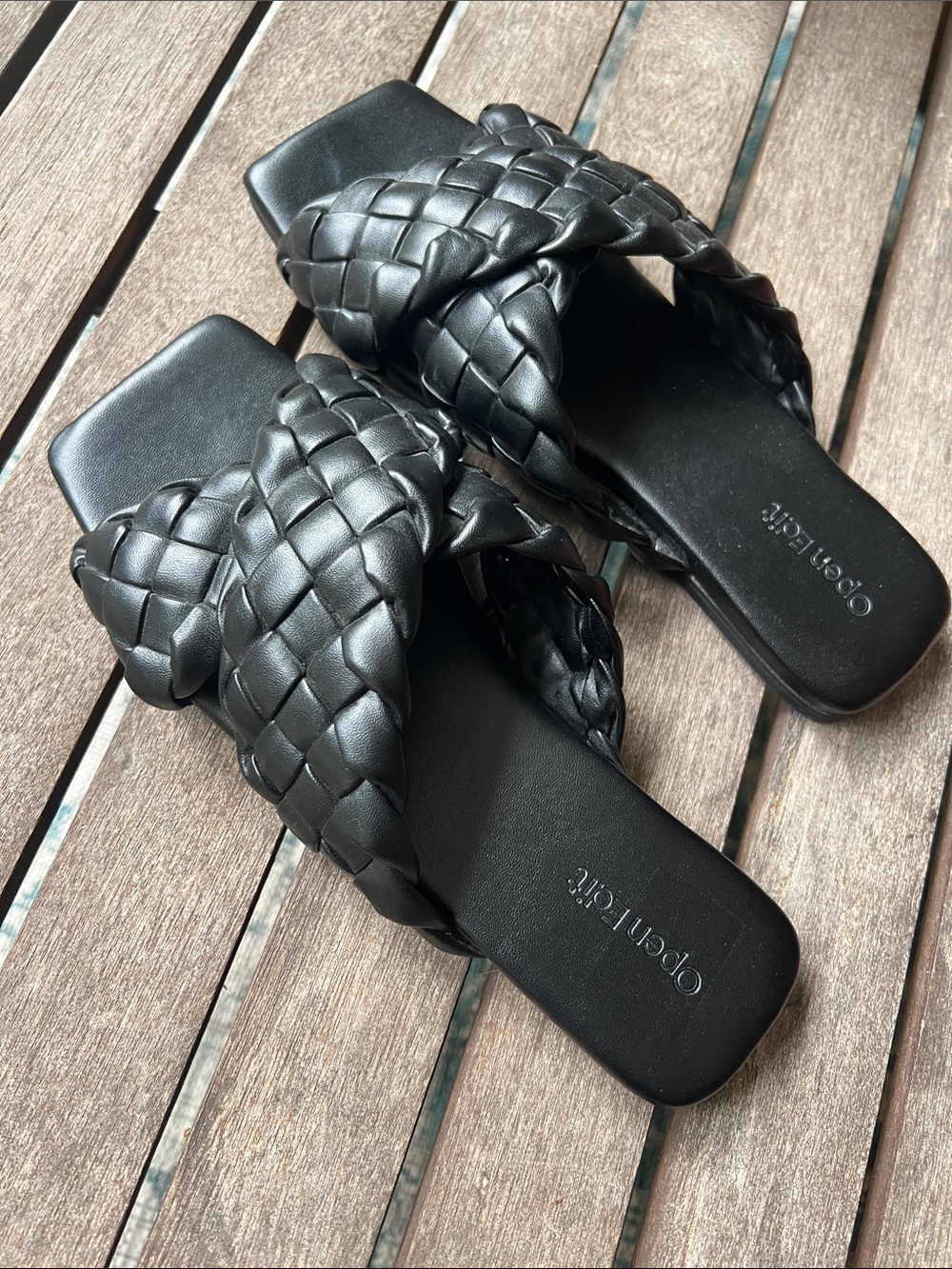 Braided Slide Sandals in Black - Open Edit